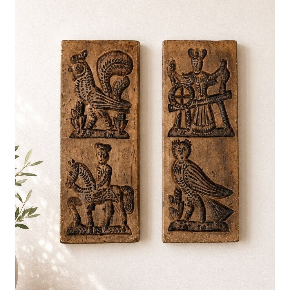 La Mirada USA Ceramic Mold Art Folk Wall Plaques Rooster Queen Bird MCM Set 2